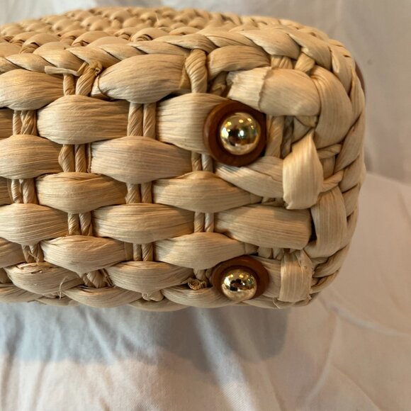 Talbots Leather & Straw Handbag -- Woven -- New With Tags - Picture 9 of 12